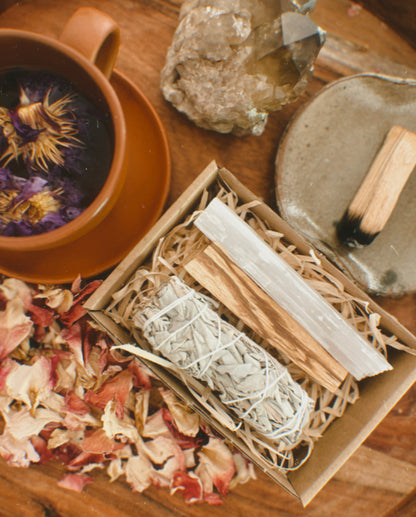 Sacred Smoke Ritual Kit, Blessd By Ari, Sage, Palo Santo, Selinite, Blue Lotus Tea