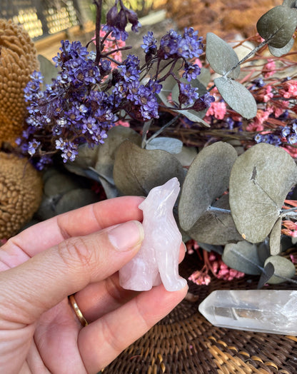 Rose Quartz Crystal Wolf